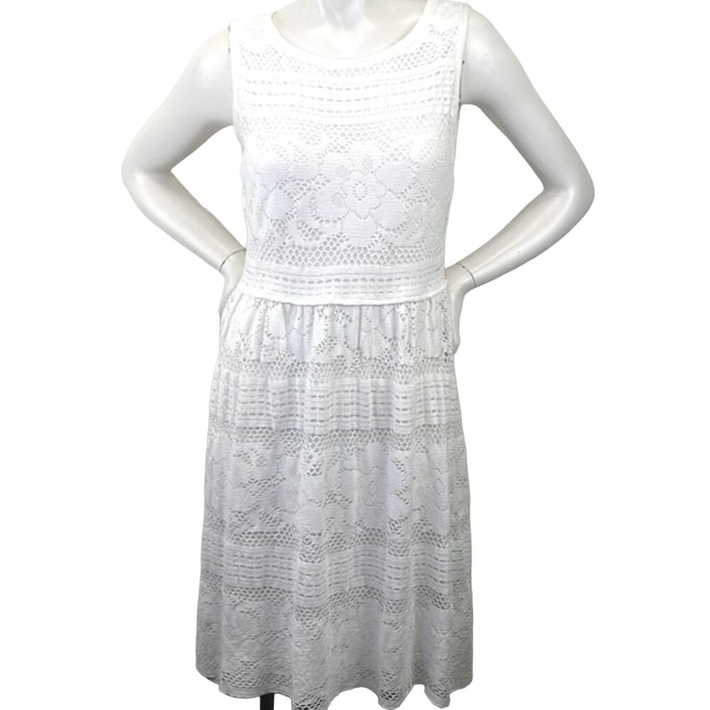 Max Studio Sleeveless Ivory Stretch Floral Lace A Line Midi Dress Comfortable M